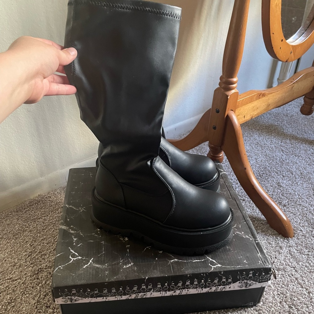 Black Platform Knee-High Boots